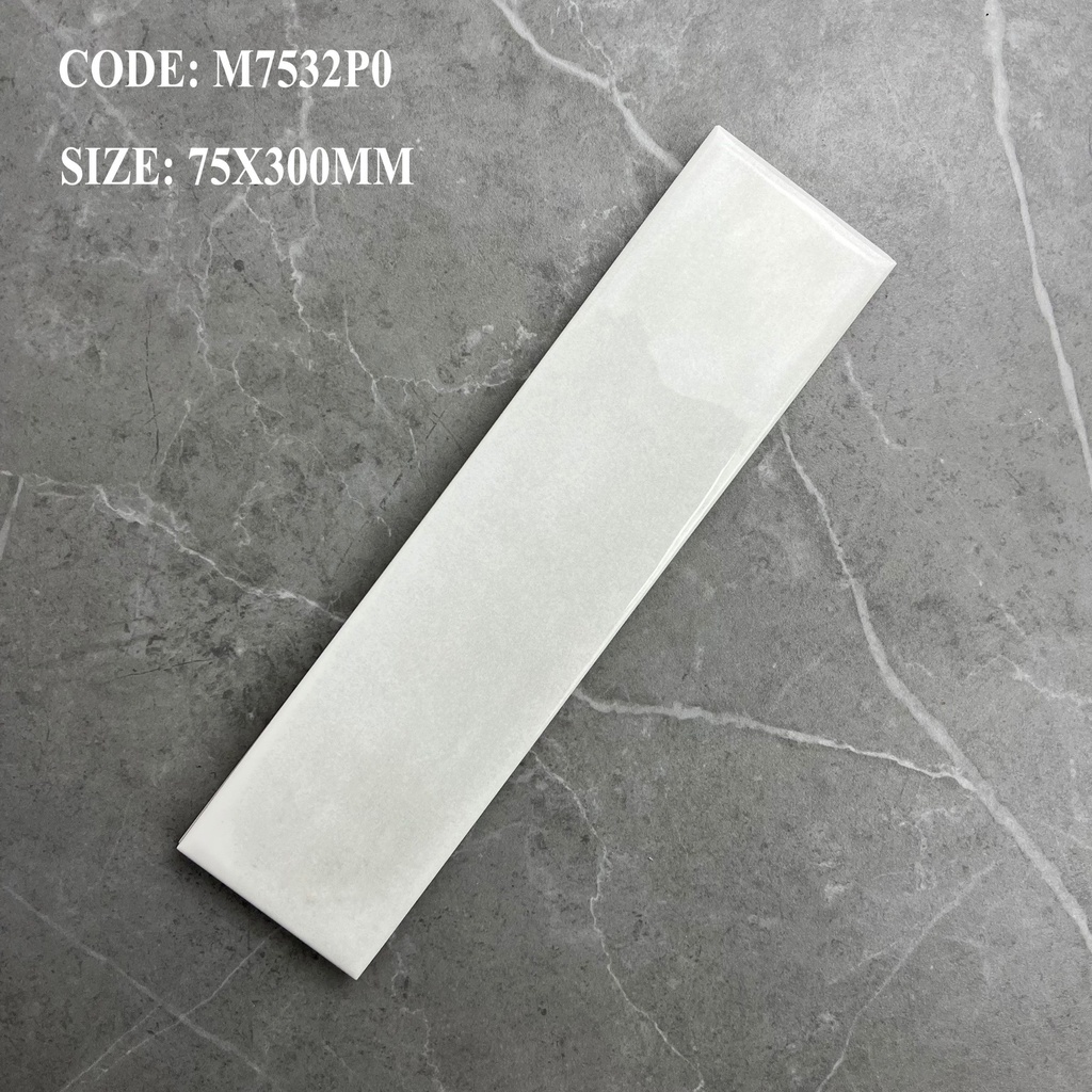 Gạch thẻ trắng lượn mặt KT 75x300mm mã 7532P0