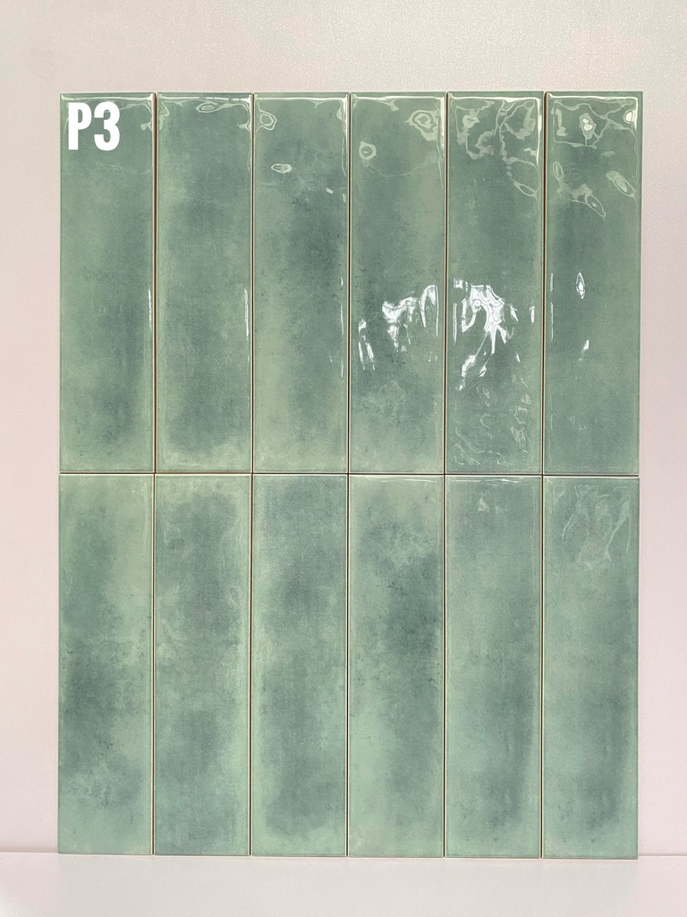 Gạch thẻ trang trí gợn sóng 75x300mm màu xanh lá nhạt 7532P3