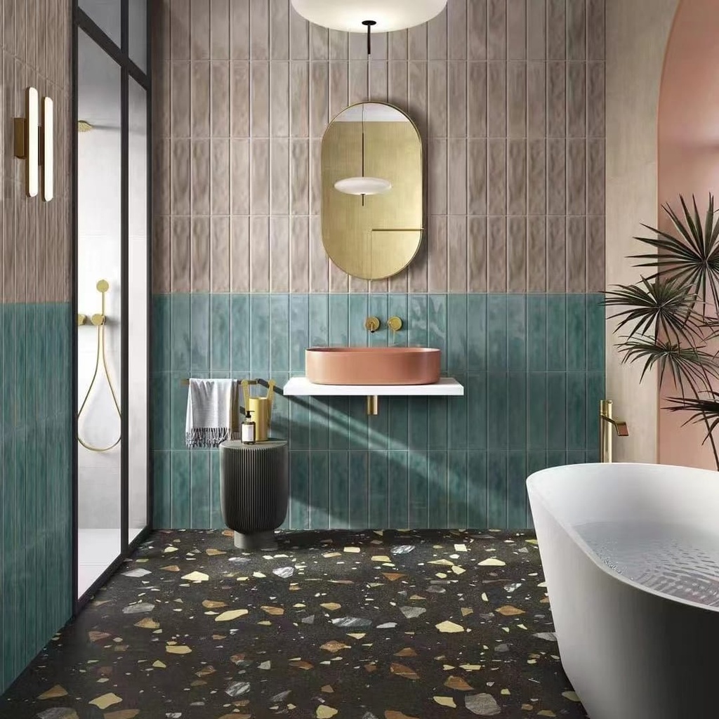 Gạch thẻ trang trí gợn sóng 75x300mm màu xanh lá nhạt 7532P3