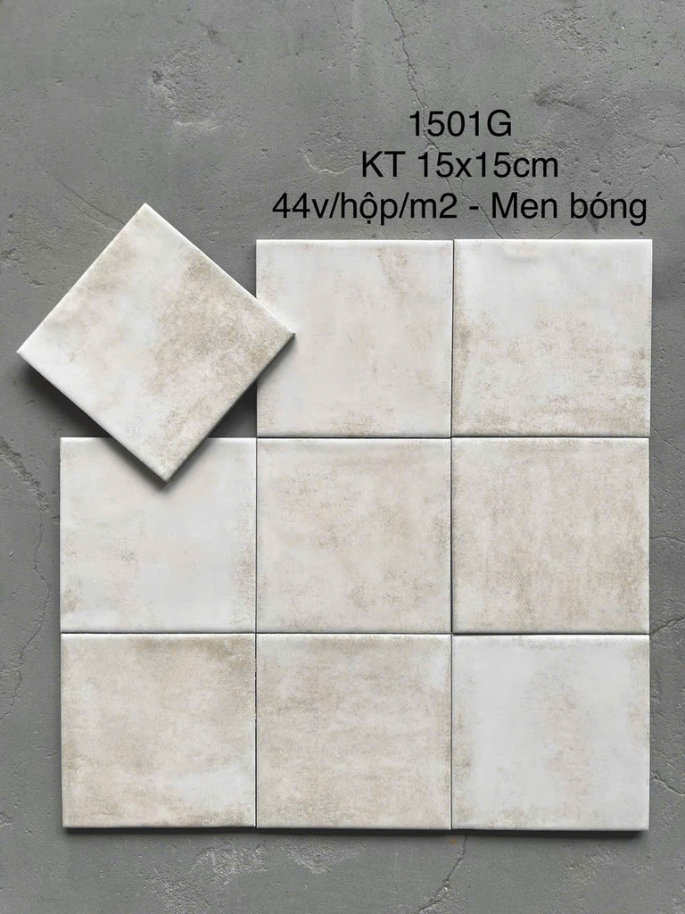 Gạch thẻ Porcelain bóng lượn KT 150x150mm mã 1501G