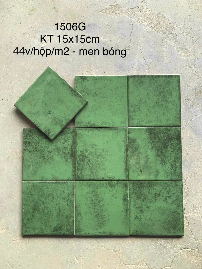 Gạch thẻ Porcelain bóng lượn KT 150x150mm mã 1506G