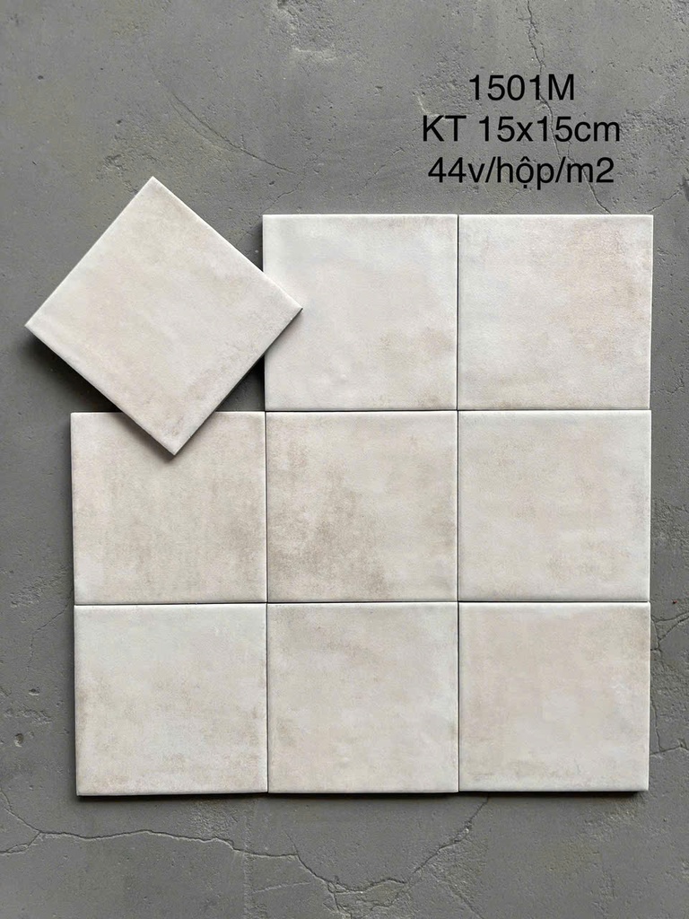 Gạch thẻ Porcelain mờ lượn KT 150x150mm mã 1501M