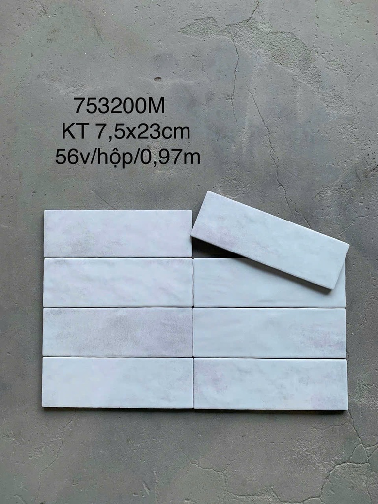 Gạch thẻ Porcelain mờ lượn KT 75x230mm mã 752300M