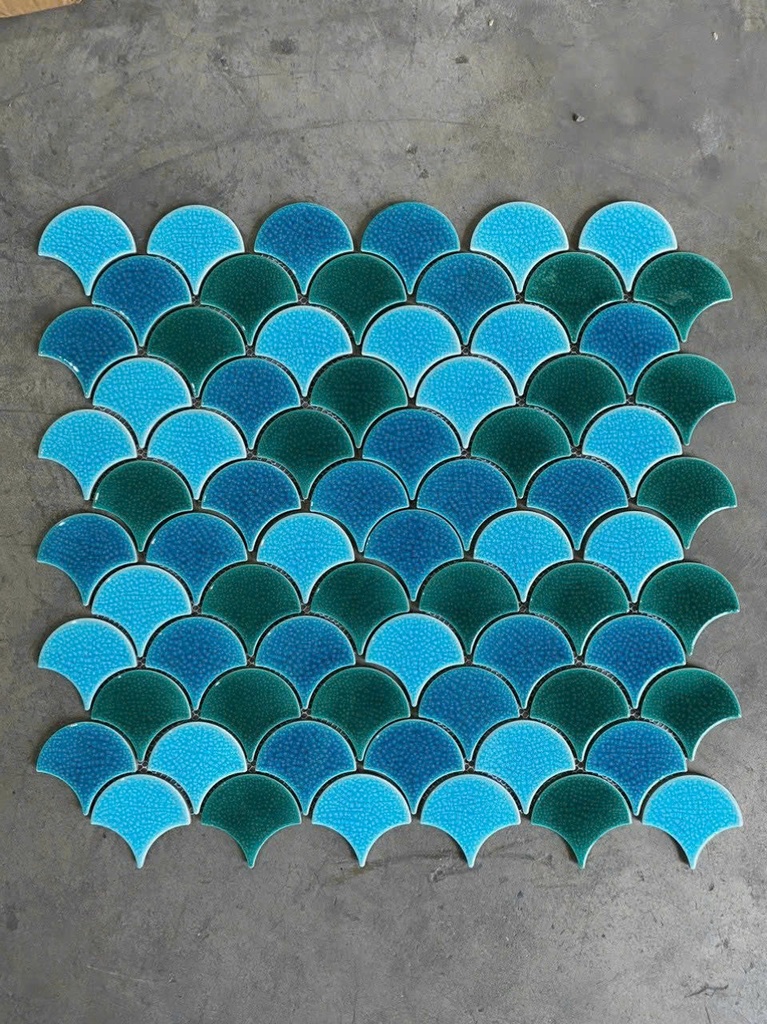 Mosaic vảy cá màu xanh men rạn đôi EMIX11625