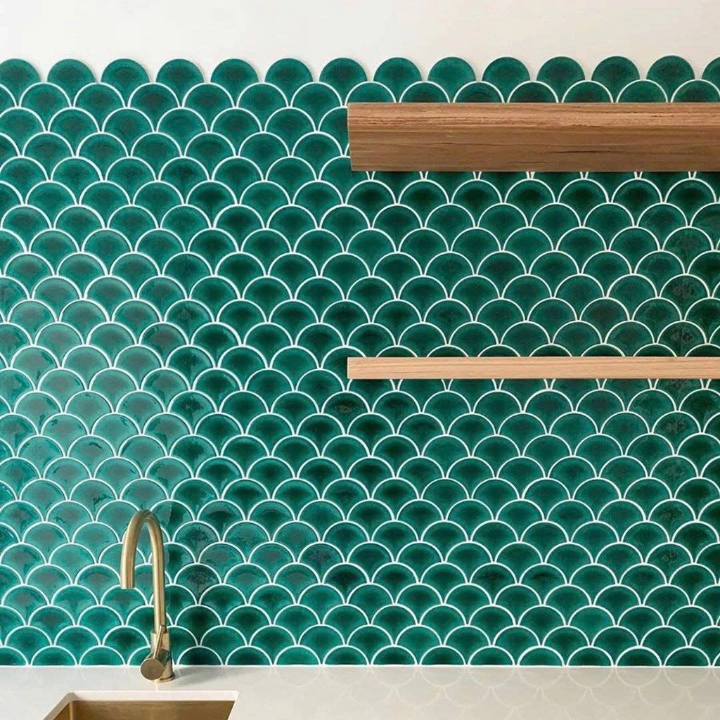 Mosaic vảy cá màu xanh men rạn ES9508