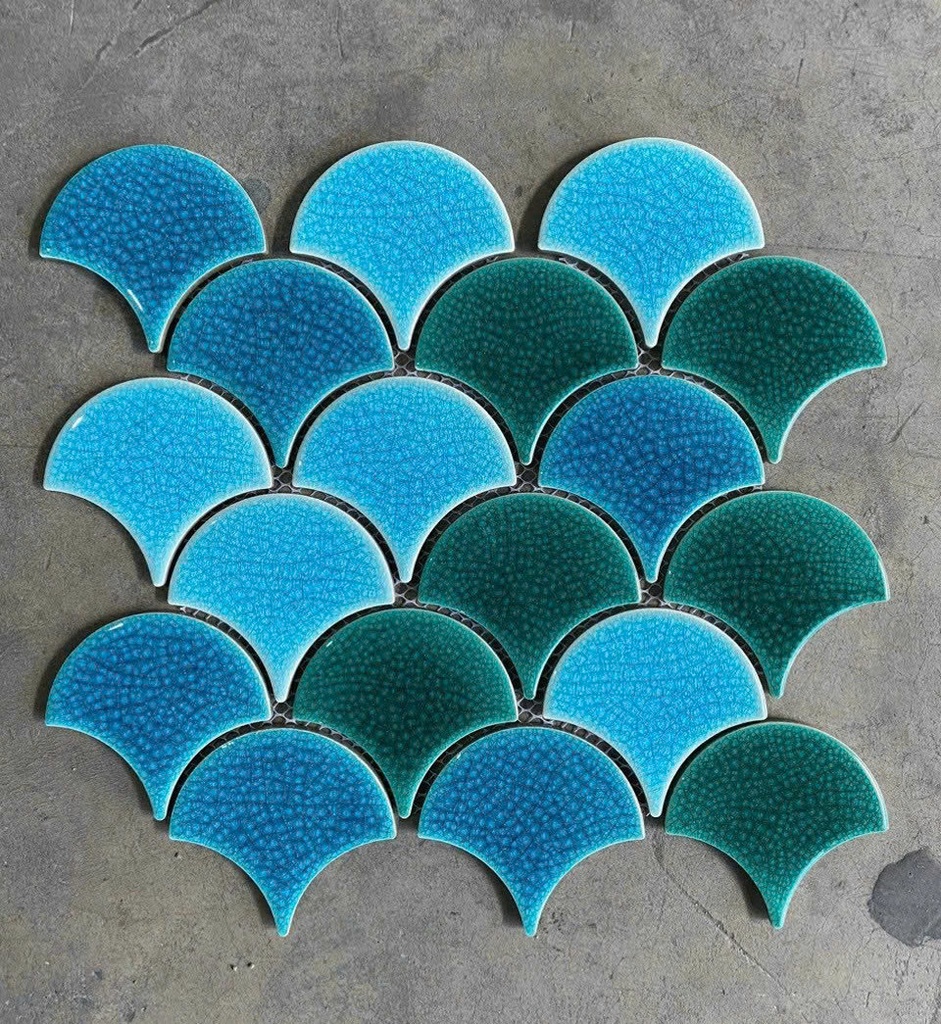 Mosaic vảy cá màu xanh men rạn đôi EMIX11625