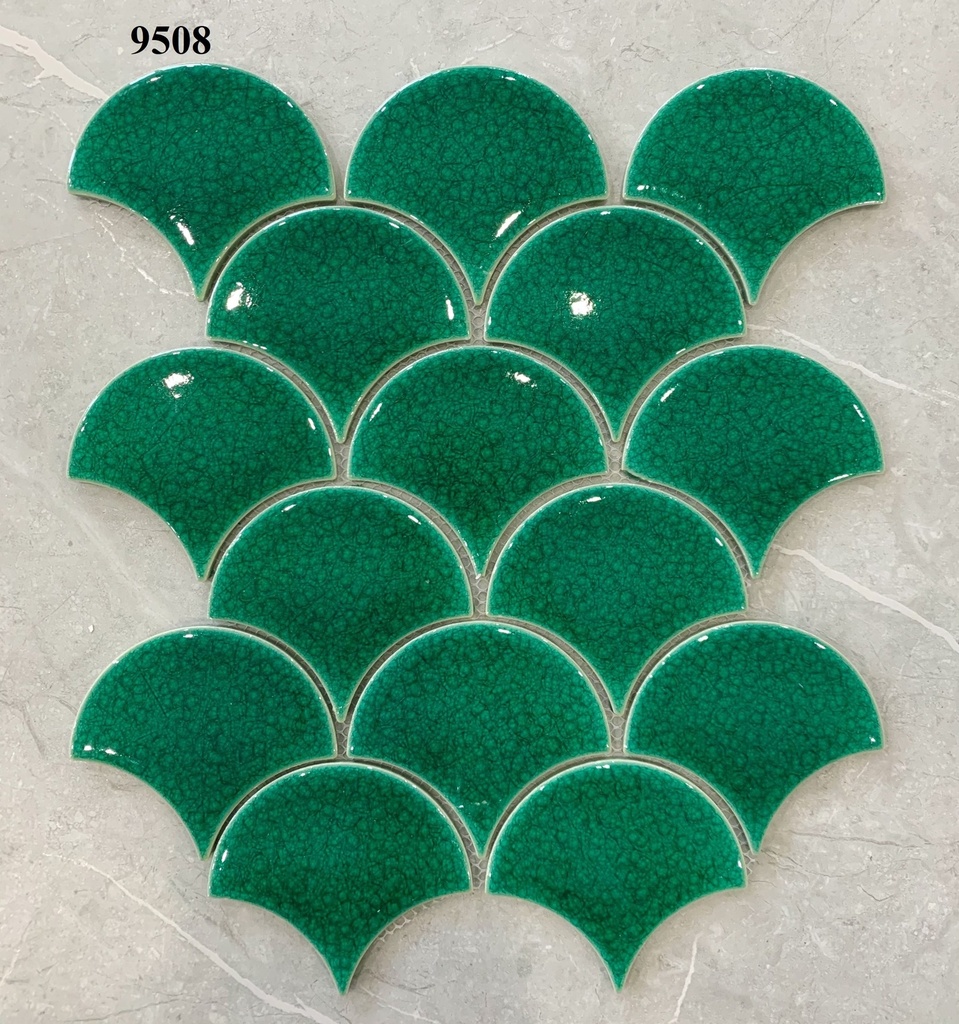 Mosaic vảy cá màu xanh men rạn 9508