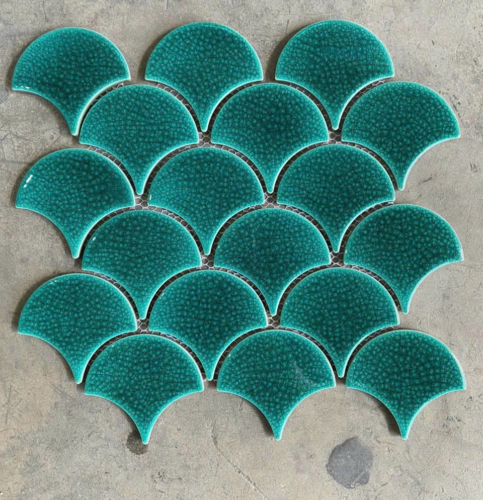 Mosaic vảy cá màu xanh men rạn XFB-90011