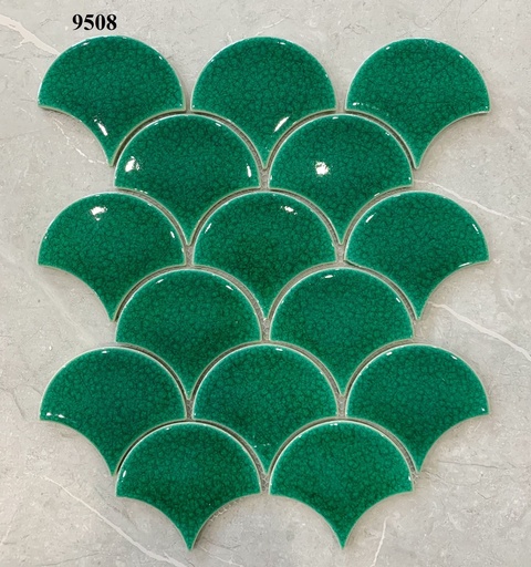 Mosaic vảy cá màu xanh men rạn 9508